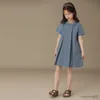Mädchenkleider Sommer Mädchen Kleid Solide Lose Peter Pan Kragen für Blau Niedliche Lässige Mädchenkleidung 7 9 10 11 R230607