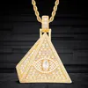 Mannen Vrouwen gouden diamanten ketting Hangers 18k massief gouden vulling Hip Hop 24inch Twisted Chain lab Diamond Eye of Evil piramide Gepersonaliseerde hanger 45X58mm