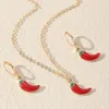 Kettingen Mode Rode Kleine Chili Peper Ketting Oorbellen Sets Goud Kleur Sieraden Set Voor Vrouwen Verjaardagsfeestje Geschenken