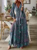 Grundlegende Freizeitkleider, Bohemian-Strand-Maxikleid, Damen, Frühling, Sommer, Langarm-Kleider, weiblich, Urlaub, Blumendruck, Boho, elegant, lang, Vestidos 230606