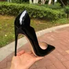 Tikicup Curl Cut Women Solid Black Patent Pointy Toe High Heel Shoes Elegant Chic Stiletto Pumps Colors Customize 8cm 10cm 12cm