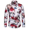 Men's Casual Shirts Men Long Sleeve Flower Print Plus Size Slim Fit Non Iron Boys Wear Cotton Blending Button Top 3xl