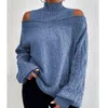 Women's Blouses Autumn Winter Cold Shoulder Lantern Sleeve Sweater 2023 Women High Neck Long Pullover Tops Casual Solid Warm Blouse