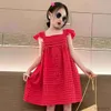 Vestidos da menina verão tanque vestido vermelho sem costas sem mangas para meninas bonito solto casual diário chidlren roupas crianças