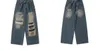 Men's Jeans Retro American design ripped men jeans loose straight leg trendy brand ins couple washed wide-leg pants jeans men 230607