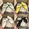 Designer Leather Flat Sandals Slippers shoes Yellow White Black Powder Pink Fashion women Platform Metal Beach Loafers Sandals