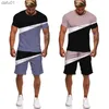 Été Nouveau Imprimé Patchwork Casual Hommes Tees / Shorts / Costume À Manches Courtes T-Shirt Couple Sportswear Deux Pièces Ensemble Survêtement Décontracté L230520