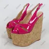 Sukeia Handmade Women Platform Sandals Ultra High Wedges Heels Open Toe Gorgeous Fuchsia Red Pink Party Shoes US Size 5-15