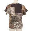 Blusas femininas de alta qualidade personalizadas patchwork leopardo morcego manga curta decote entalhado casual senhoras tops camisas blusa para mulheres mãe