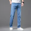 Men's Jeans Summer Brand Men's Fit Straight Lightweight Cotton Stretch Jeans Classic Casual Wear Mid High Waist Slim Fit Thin Pants 230607