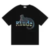 シャツrhudeヒョウ柄Tシャツ男性女性高品質100％綿の夏のトップ