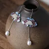 Dangle Earrings Pure S925 Silver Jewelry Fashionable Enamel Natural Jade Peony Flower Woman 925 Female Pearl