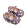 Första vandrare födda flickor Mary Jane Flats Pu Leather Princess Shoes Toddler Floral Brodery Shoe Children Walker Soft Sole Flat Flat