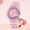 Wristwatches Berny Quartz Watch Girls Golden Years Fashion Wristwatch 3ATM Waterproof Ladies Watchs Translucent Crystal Pink Peach