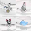 Prata Esterlina 925 para Pandora Charms Autênticos Bead Beads Color Mermid Dolphin Charms Star Heart Pingente Mom Bear Rabbit Cat