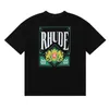 Hemden 2023SS Neue Rhude T-Shirts Männer Frau Streetwear Card Print Mode Lässig Aprikose Schwarz Weiß Kurzarm Hohe Qualität Retro T-Shirt