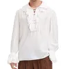 Blanc à lacets volants col rabattu manches évasées médiéval Renaissance Vintage Pirate chemise gothique haut vêtements victoriens