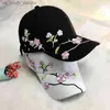 Plum Flowers Embroidery Women Baseball Cap Cotton White Black Adjustable Snapback Hat Spring Summer Outdoor Leisure Hat L230523