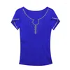 Women's T Shirts 2023 Summer Short Sleeved Women's T-Shirt Elegant Slim Drilling Mesh Tops M-3XL Black Blue Female Blusas Clothes