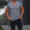 Męskie garnitury A1994 Zomer Nieuwe Effen Kleur Toevallige Fitness Sport T-shirt Mannen Gestreepte Strakke V-Hals Korte Mouwen Outdoor Running