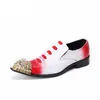 Sapatos masculinos estilo italiano Sapatos formais de couro com biqueira de aço dourado Homens com cadarço Branco Vermelho Sapatos de festa e casamento masculinos, UE 38-46