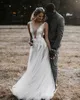 Boho A line Wedding Dresses Plunging V Neck Lace Appliques Backless Tulle designer biohemia wedding bridal gowns