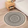 Carpet Black Round Rug Woven Cotton Area Rug Washable Chic Decorative Circle Carpet Tassels for Living Room Bedroom Kids R230607