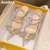 Aneikeh Spring/Autumn 2023 Women's Shoes Fashion-Butterfly-Band Bling Pling Patchwork Cross-Trible Crystal Pumps Ate Pumper