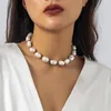 Catene Collana girocollo con perle barocche irregolari uniche per le donne Wed Bridal Vintage Kpop Clavicle Chain Accessori per collo estetico