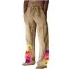 Calça masculina esportiva H House moda masculina casual de algodão e linho estampada bolso com cadarço tamanho grande