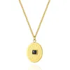 Pendant Necklaces Stainless Steel Zircon Inlaid Round Disc Necklace Gold Color Plated Sunshine Charm Chokers Women Jewelry