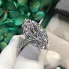 Flower Marquise Cut 4ct Simulated Zircon Cz Ring White Gold Filled Engagement Wedding Band Rings for Women Party Jewelry Gift