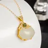 Kedjor Natural Hetian Jade S925 Sterling Silver Pendant Necklace For Women Korea 14k Gold Plated Temperament Jewelry Gift