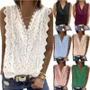 T-Shirt Summer Lace Stitching Sexy Vest Elegant Sweet Vneck Sleeveless White Blouse Casual Tank Crop Tops Vintage Loose Clothes 18988