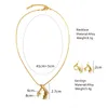 Halsbandörhängen Set Double White Simulated Pearl Pärlor Shiny Crystal Leaf Pendant Golden Stud för kvinnor