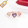 Vente chaude Coeur Forme Améthyste Zircon Bague Femme Européenne et Américaine Design De Mode Rose Bague En Or pour les femmes