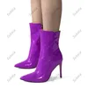 Sukeia Handgemaakte Vrouwen Winter Enkellaarsjes Puntschoen Sexy Stiletto Hakken Fuchsia Rood Blauw Banket Schoenen Dames AMERIKAANSE Maat 5-15