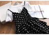 소녀의 드레스 여름 소녀 의류 정장 새로운 짧은팔 원형 목 점수 서식기 드레스 어린이 어린이 옷 3-8 r230607