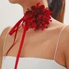 Choker Exaggerated Wine Red Satin Fragmented Flower Neckchain