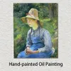 Arte impressionista em tela jovem camponesa usando um chapéu feito à mão Camille Pissarro pintura arte moderna decoração de sala de estar