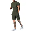 Tute da uomo 2023 Wish Tute da uomo Summer Cross-Border Amazon Sport e tempo libero Tinta unita T-shirt girocollo Tuta a maniche corte