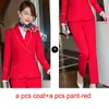 Pantalones de dos piezas para mujer Estilo IZICFLY Conjuntos de chaqueta roja coreana Ropa de azafata de aerolínea Trajes de otoño Traje de pantalón para mujer Uniforme de recepción para