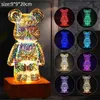 Dekorativa objekt Figurer 3D Firework Bear LED Night Light 7 Color Atmosphere Projector Romantic Bedroom Decoration Desktop Lamps 230607