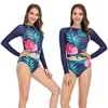 Costumi da bagno da donna CODY LUNDIN Costume da bagno a maniche lunghe con stampa blu a maniche lunghe con scollo a barchetta da donna sottile conservatore da donna a due pezzi piccolo bikini fresco