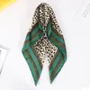 Sarongs Fashion 7070CM Silk Scarf Green Leopard Print Bandanas Women Headscarf Turban Headband Kerchief Hair Accessories Girls 230605