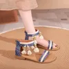 Sandals Summer Trend Trend Tassel Designer Casual Women Outdoor Open Open Tee Retro Flat Shoes Bohemian Roman 2023