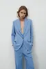 Kvinnors tvåbitar byxor Kvinnor byxa kostym Blue Balzer byxa passar Spring Formal Outfits Office Lady Set One Button Blazer Jacket