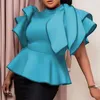 Women's Blouses 2023 Women Blouse Tops Falbala High Waist Elegant Dinner Shirts Office Lady Work Ruffle Sleeve Female Casual Peplum Blousa