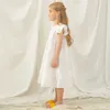 Robes de fille filles coton et lin robe blanche été nouveau bébé fille à manches courtes décontracté lâche couches princesse TZ89 R230607
