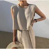 Women's Sleepwear Summer Cotton Pajamas Women's Set Sleeveless Tank Top Wide Leg Pants Two Piece Sets Women Outifits Oversize Clothes